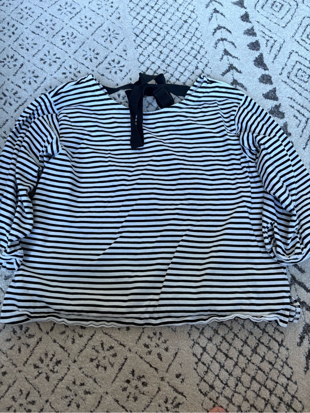 J. Crew Black and White Striped Long Sleeve Top with Back Tie